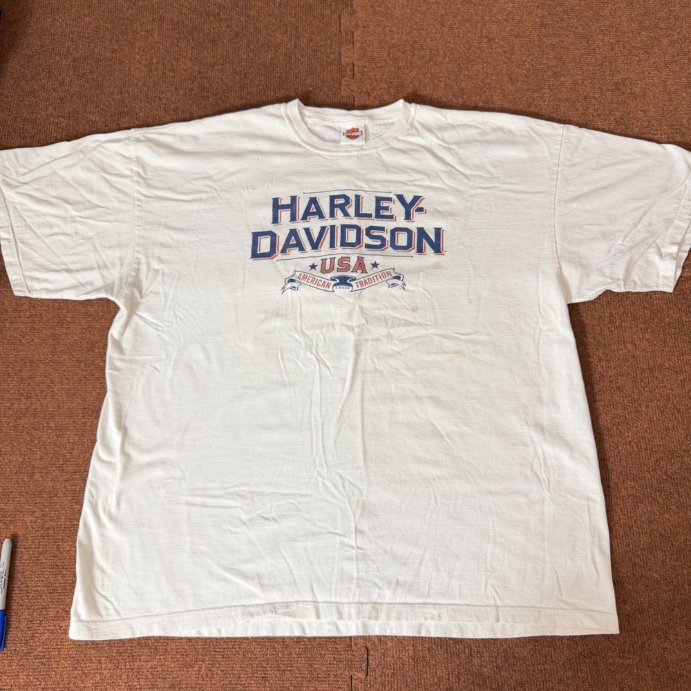 Harley Davidson USA American Tradition TShirt Mens 3XL White Graphic 2013 Cotton